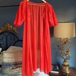 Vintage Vanity Fair 1950s Coral Red Peignoir Robe